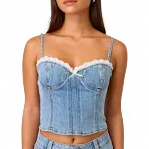 Glassons Embroidered Picot Frill Denim Corset" Southern Belle Collection Size 10